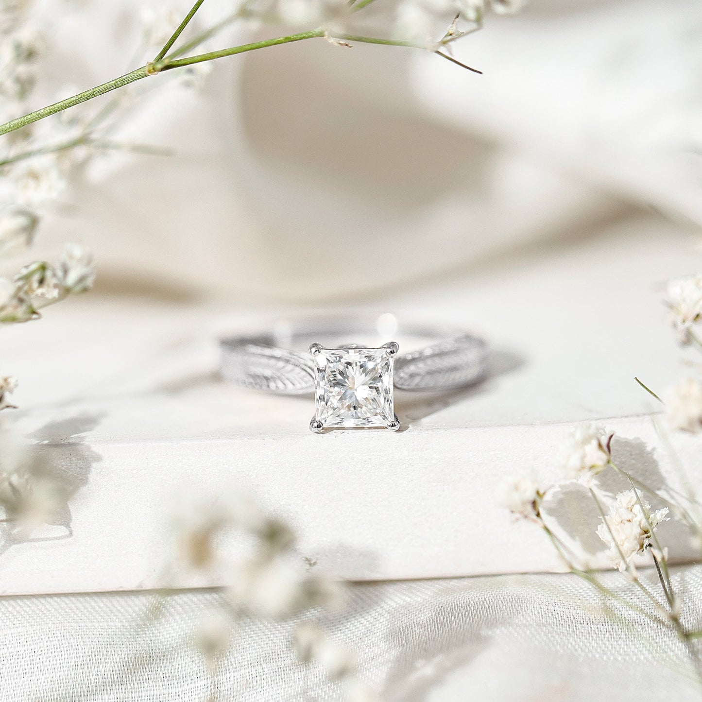 Lab Grown Diamond Engraved Solitaire Engagement Ring in Claw Set