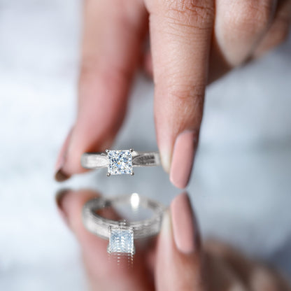 Lab Grown Diamond Engraved Solitaire Engagement Ring in Claw Set