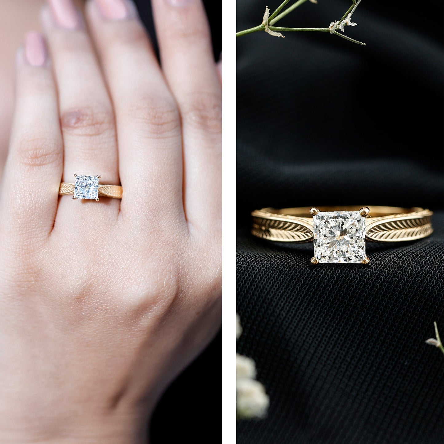 Lab Grown Diamond Engraved Solitaire Engagement Ring in Claw Set