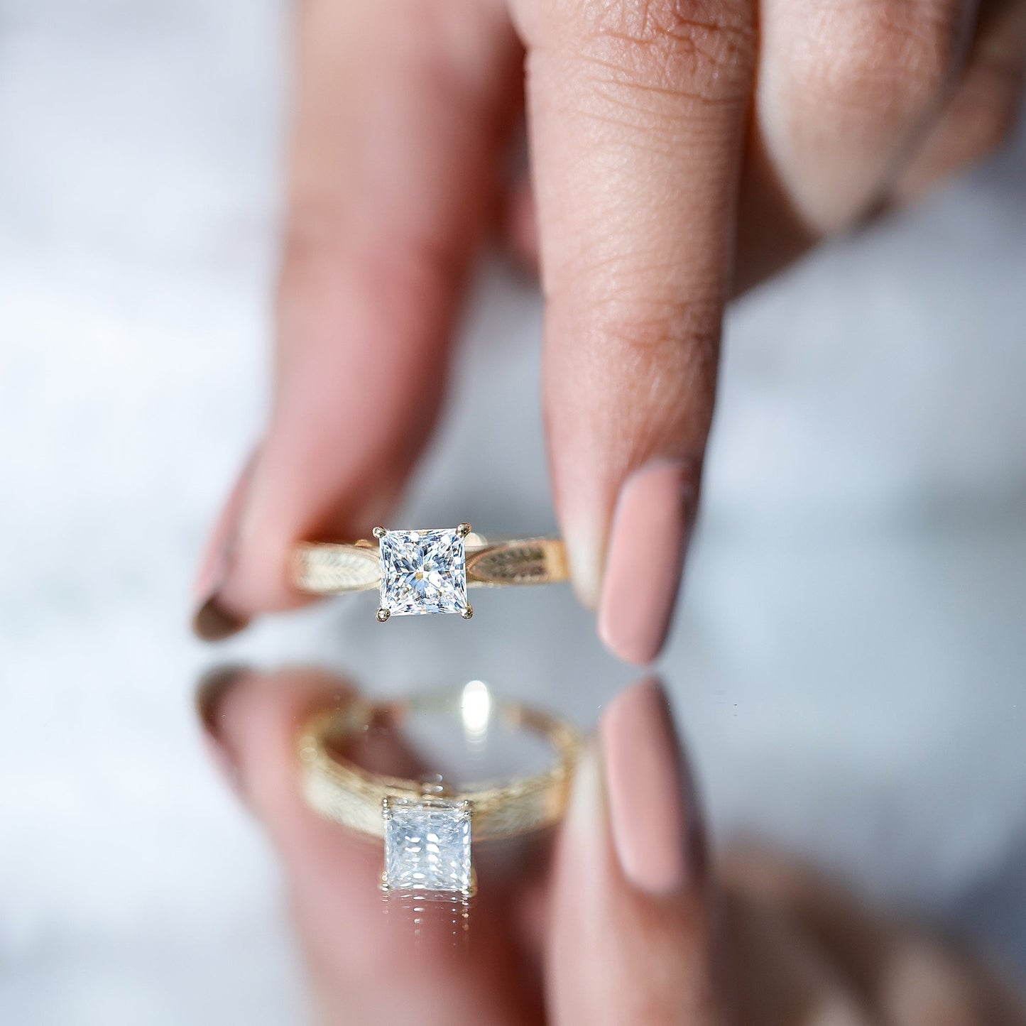 Lab Grown Diamond Engraved Solitaire Engagement Ring in Claw Set
