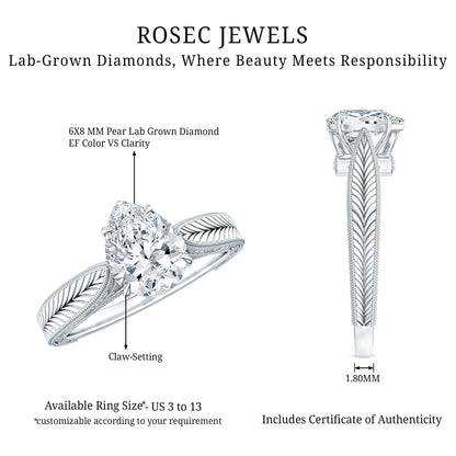 1.3 Carat Pear Lab Created Diamond Filigree Engagement Ring