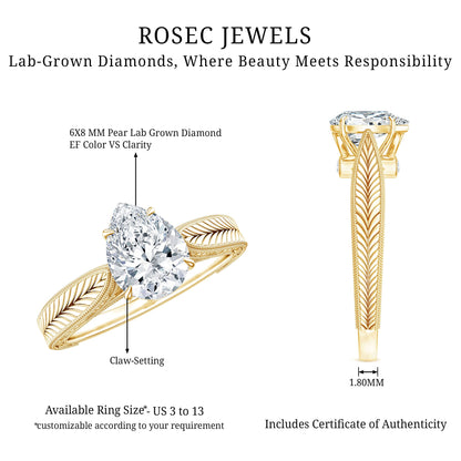 1.3 Carat Pear Lab Created Diamond Filigree Engagement Ring