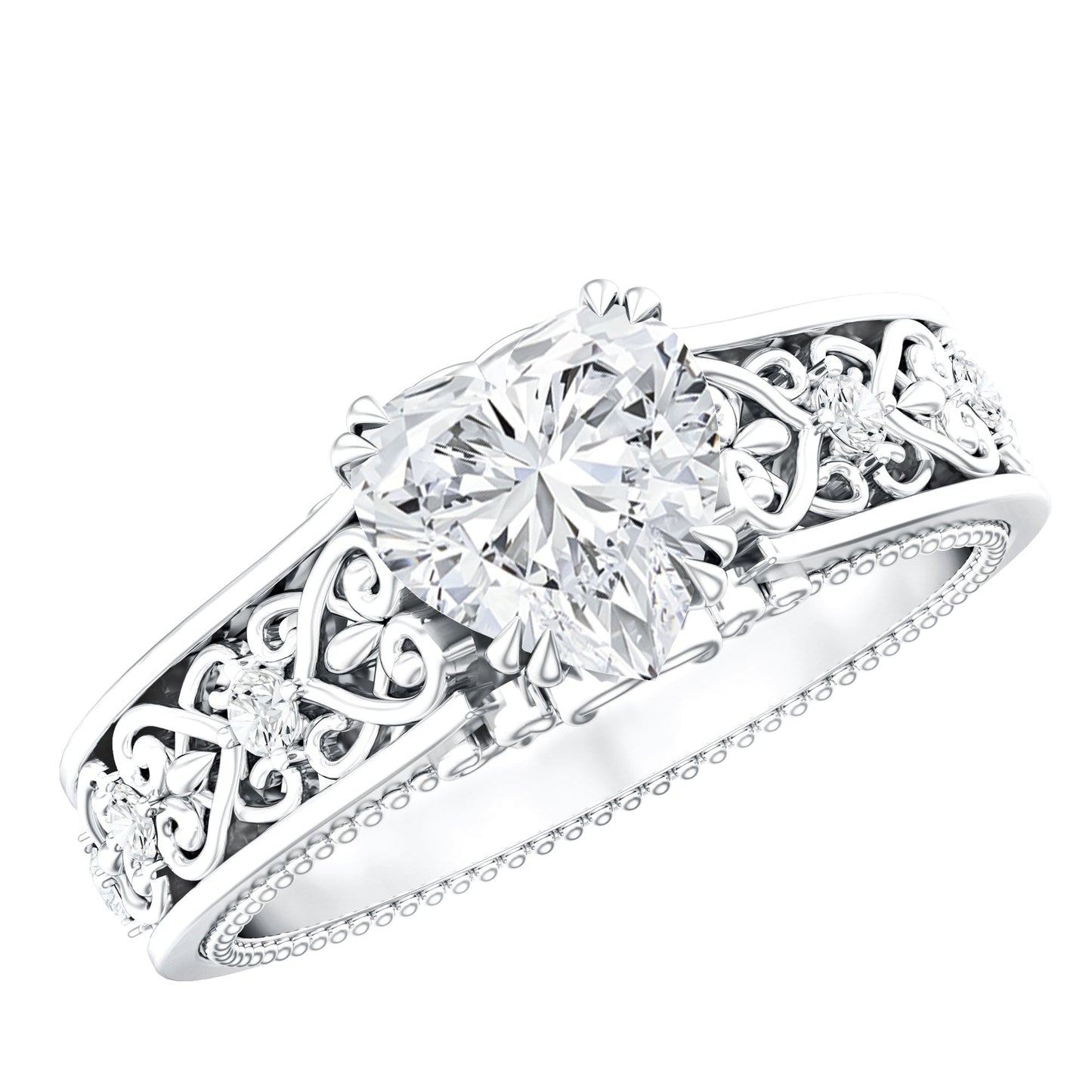 Certified 1 Carat Heart Lab Created Vintage Engagement Ring