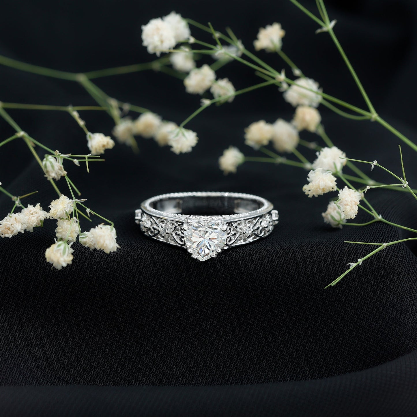 Certified 1 Carat Heart Lab Created Vintage Engagement Ring