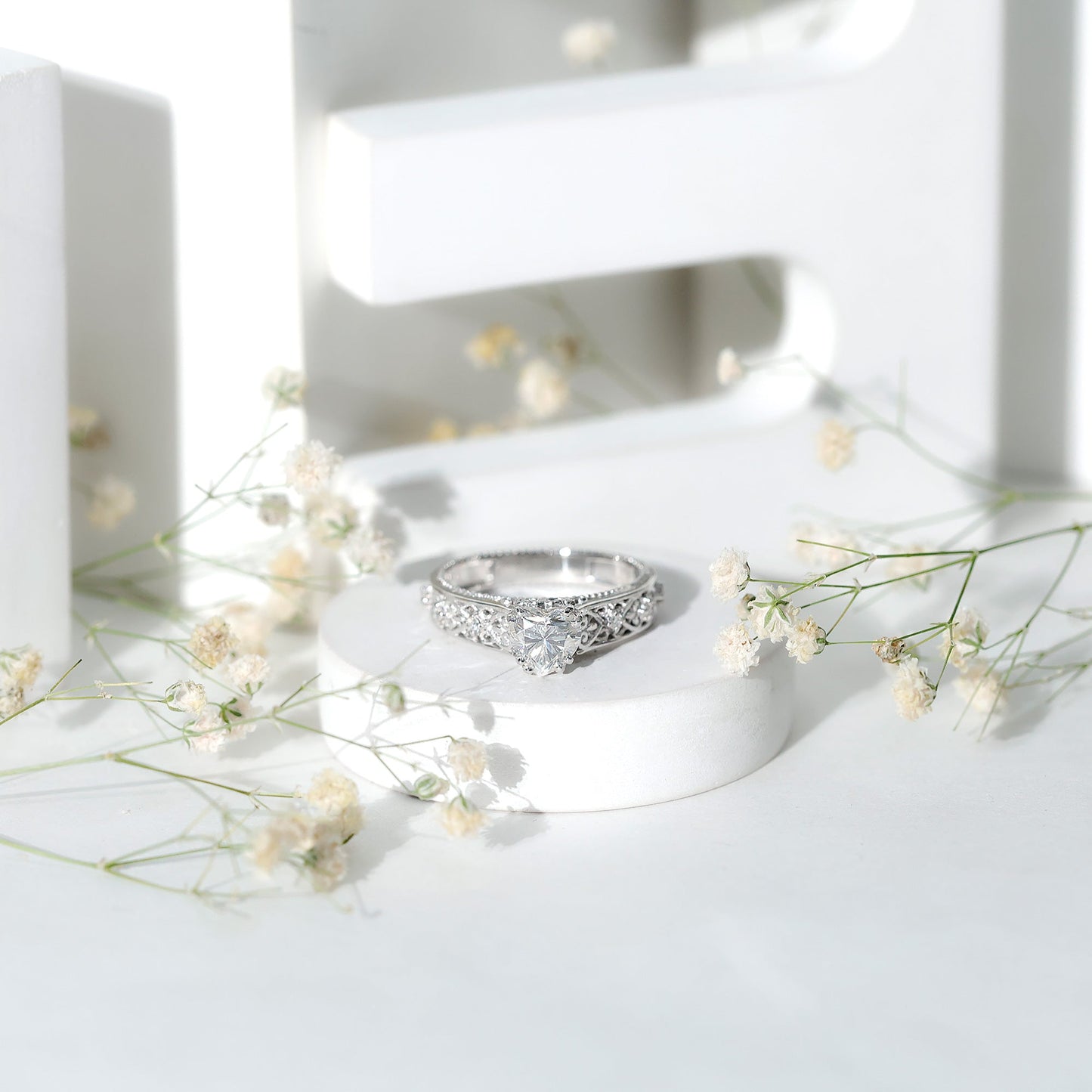 Certified 1 Carat Heart Lab Created Vintage Engagement Ring