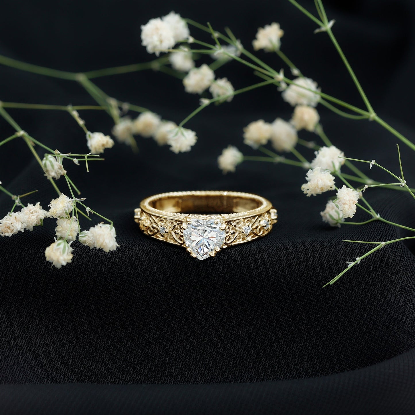 Certified 1 Carat Heart Lab Created Vintage Engagement Ring