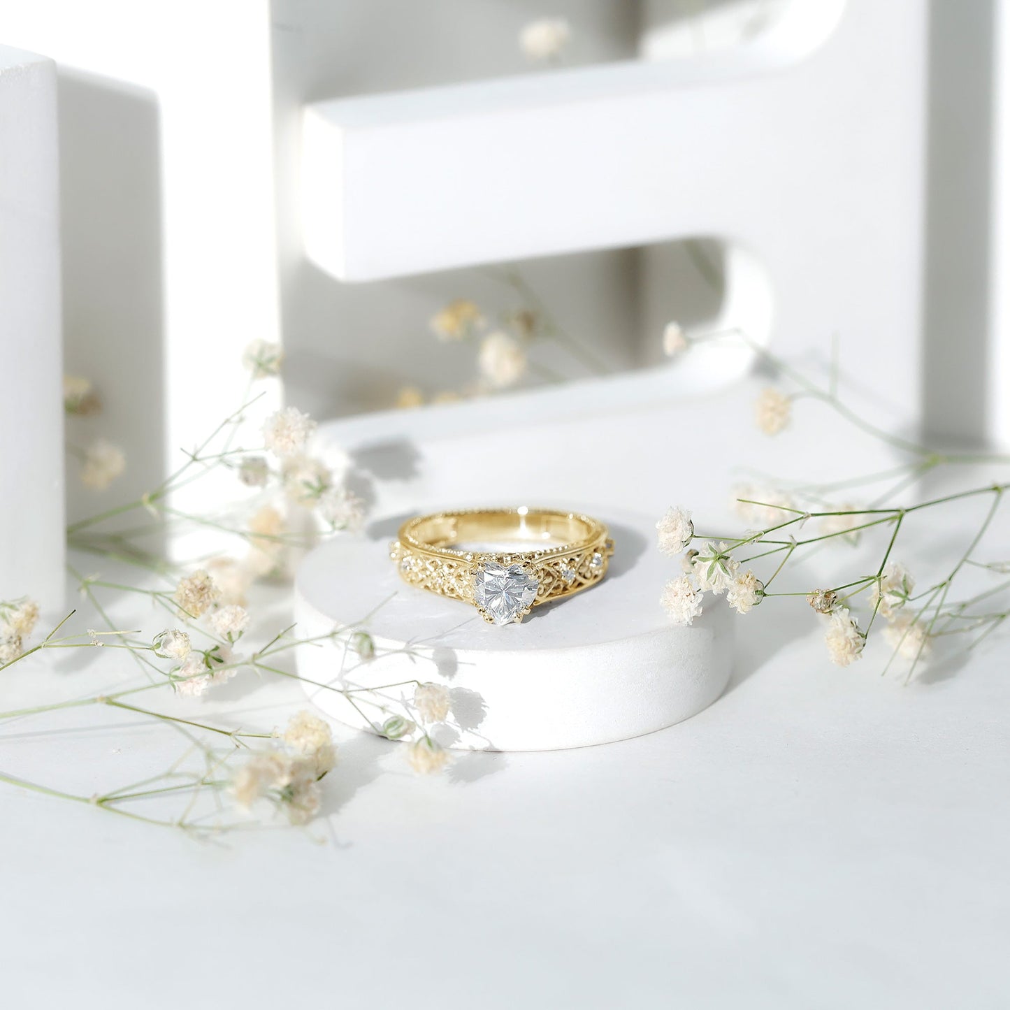 Certified 1 Carat Heart Lab Created Vintage Engagement Ring