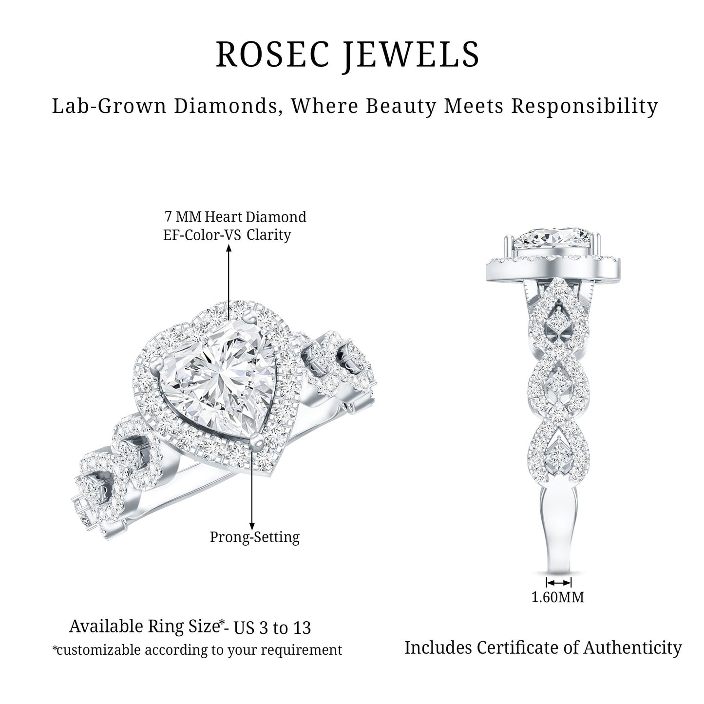 Vintage Inspired Lab Grown Diamond Heart Engagement Ring For Her