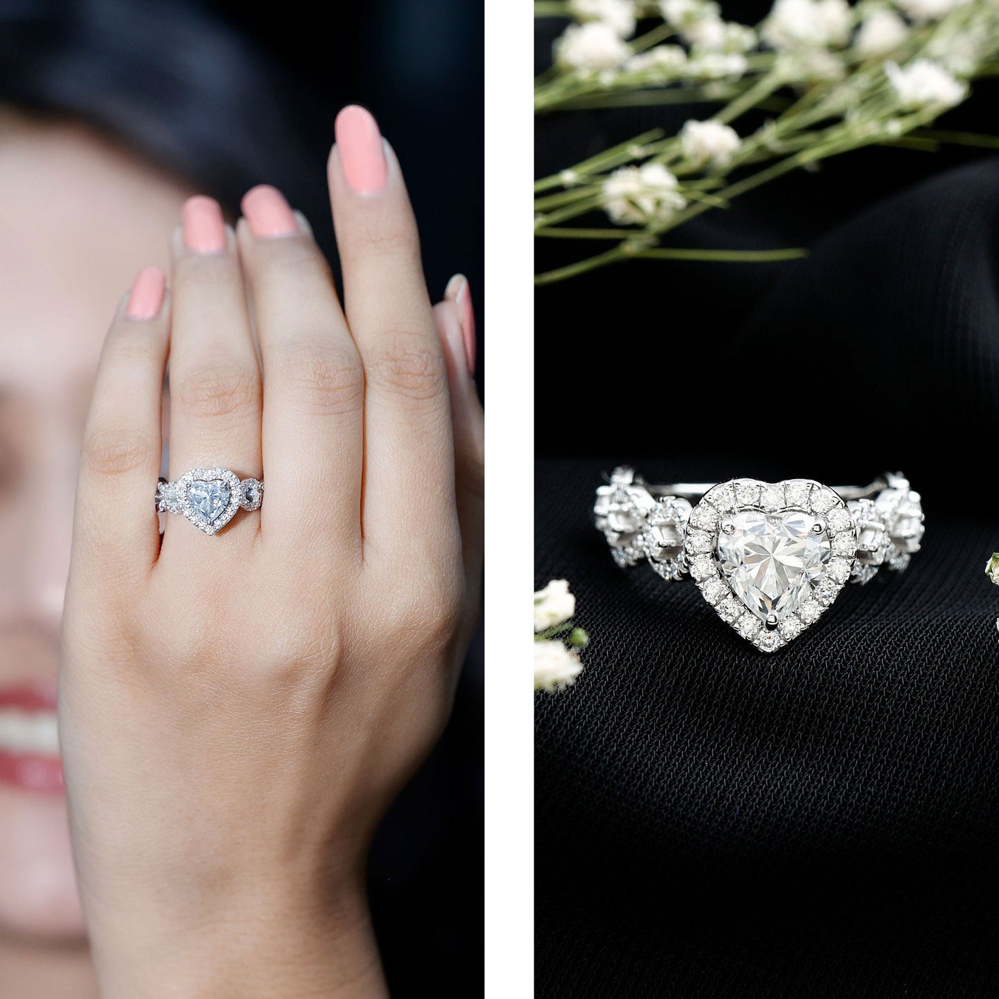 Vintage Inspired Lab Grown Diamond Heart Engagement Ring For Her