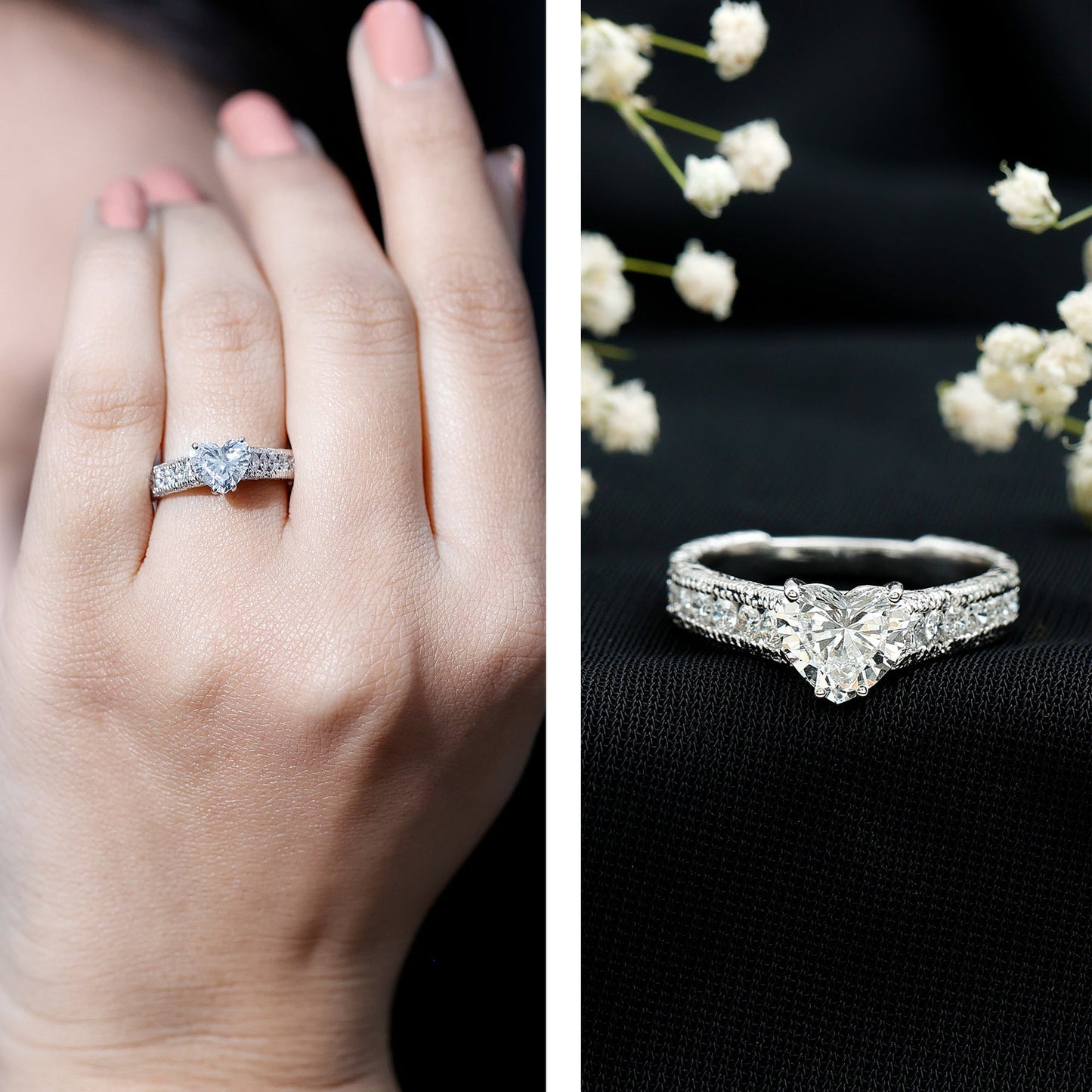 Heart Engagement Ring With Lab Grown Diamonds