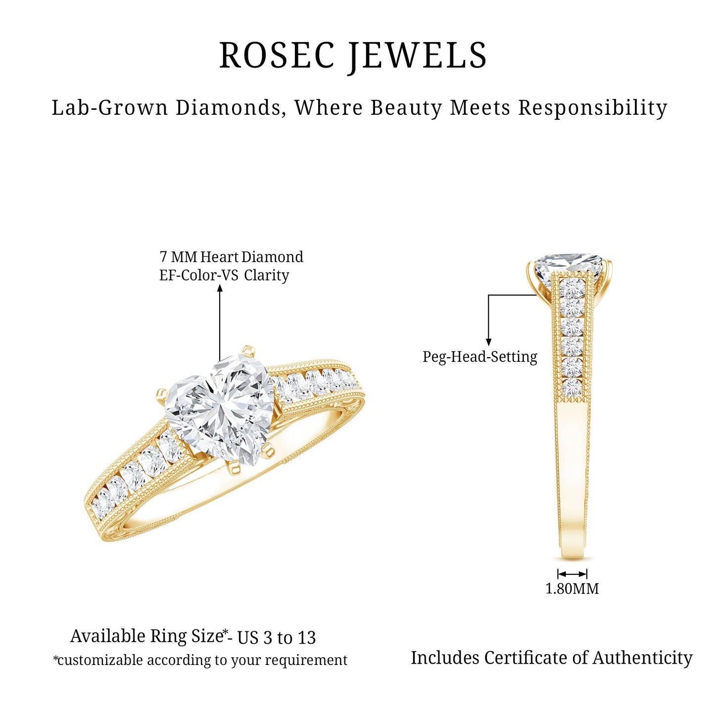 Heart Engagement Ring With Lab Grown Diamonds