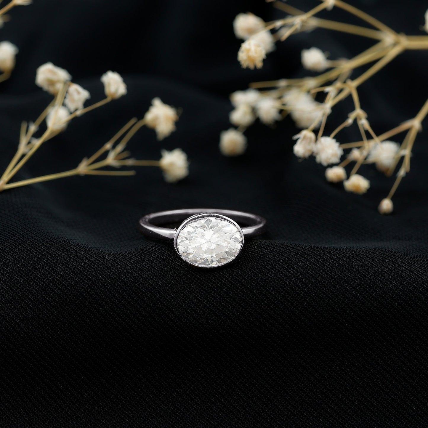 Bezel Set Lab Grown Diamond East West Engagement Ring