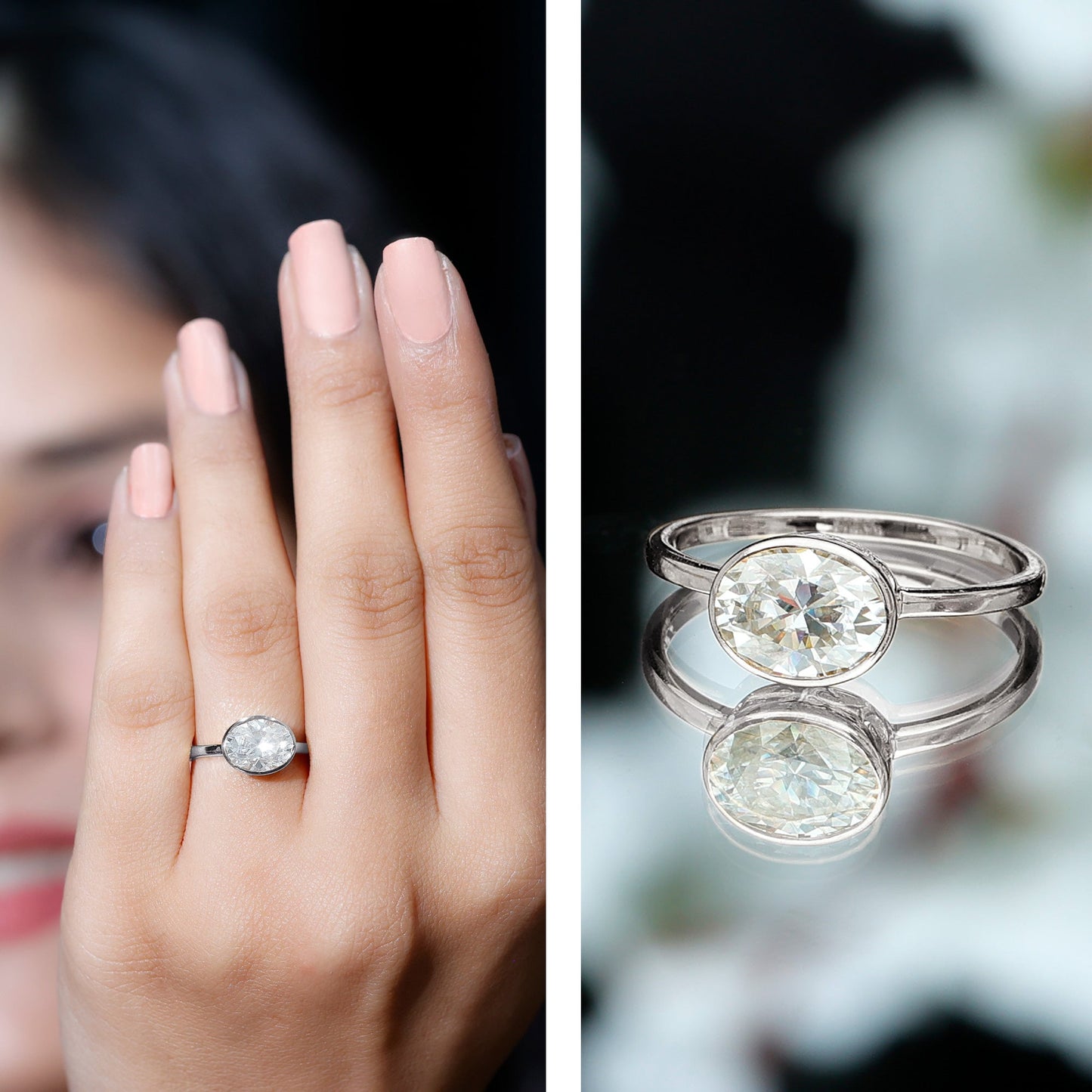 Bezel Set Lab Grown Diamond East West Engagement Ring