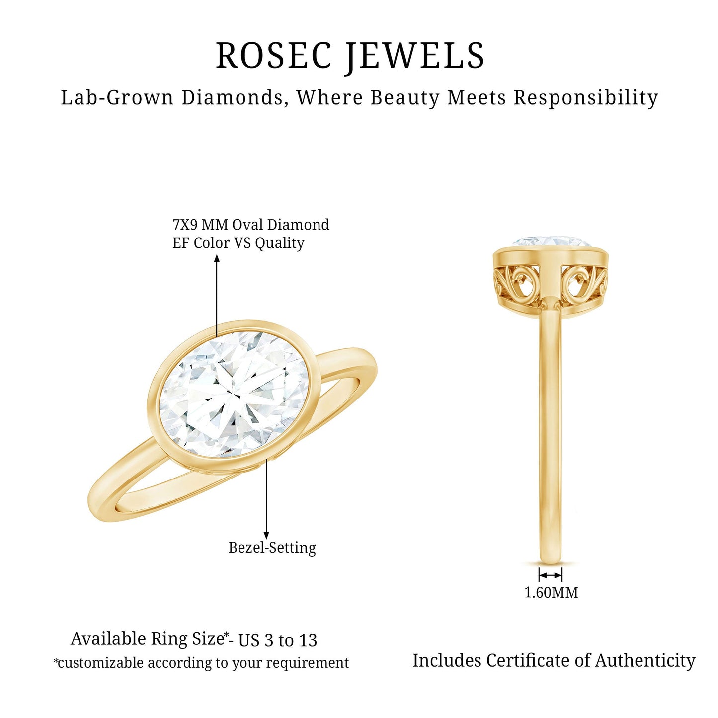 Bezel Set Lab Grown Diamond East West Engagement Ring