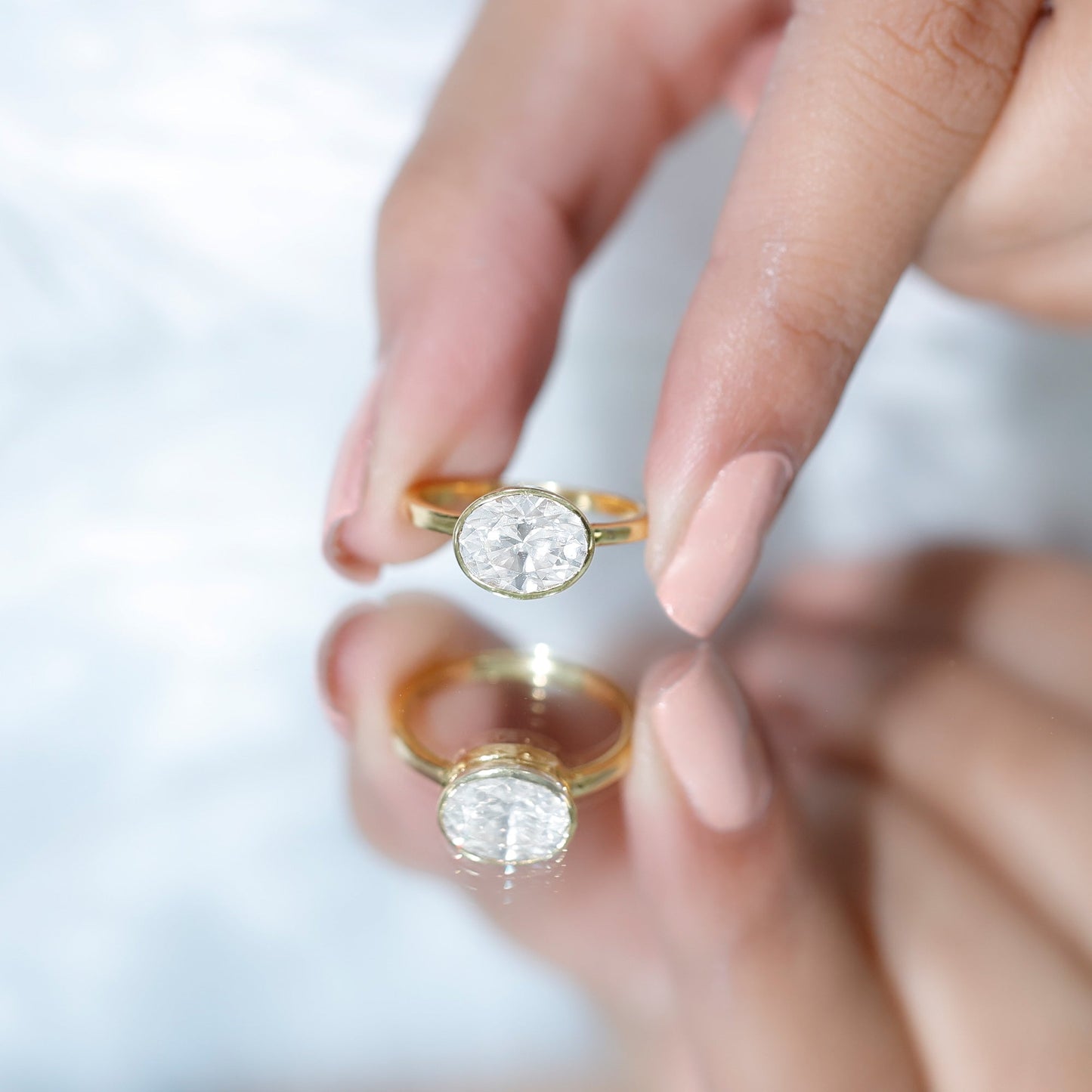 Bezel Set Lab Grown Diamond East West Engagement Ring