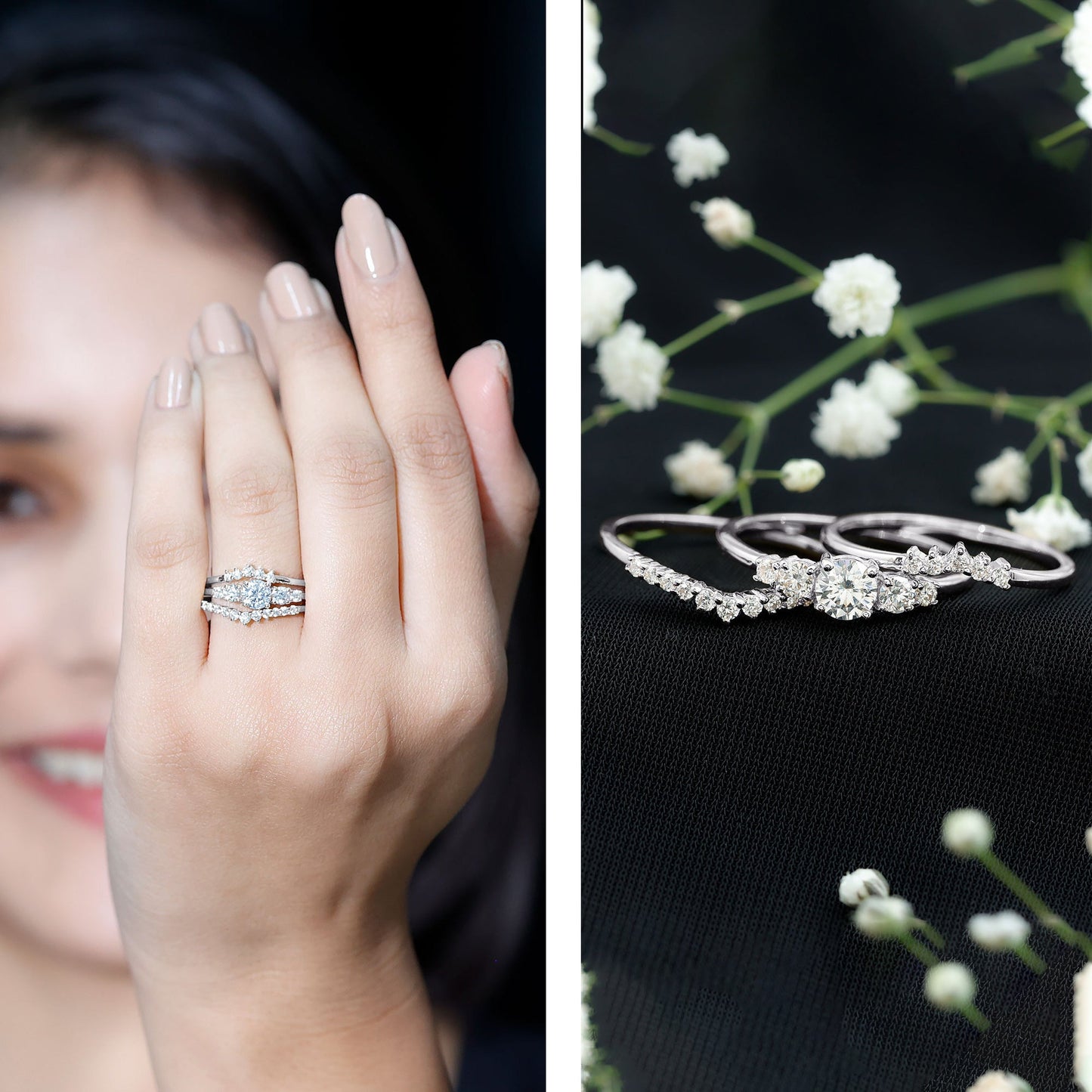 Lab Grown Diamond Trio Wedding Ring Set For Bride