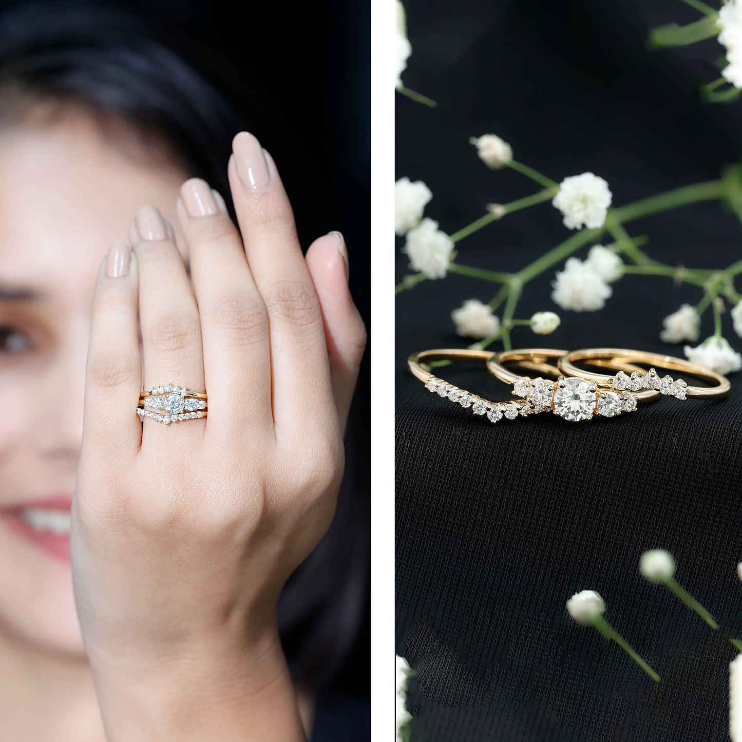 Lab Grown Diamond Trio Wedding Ring Set For Bride
