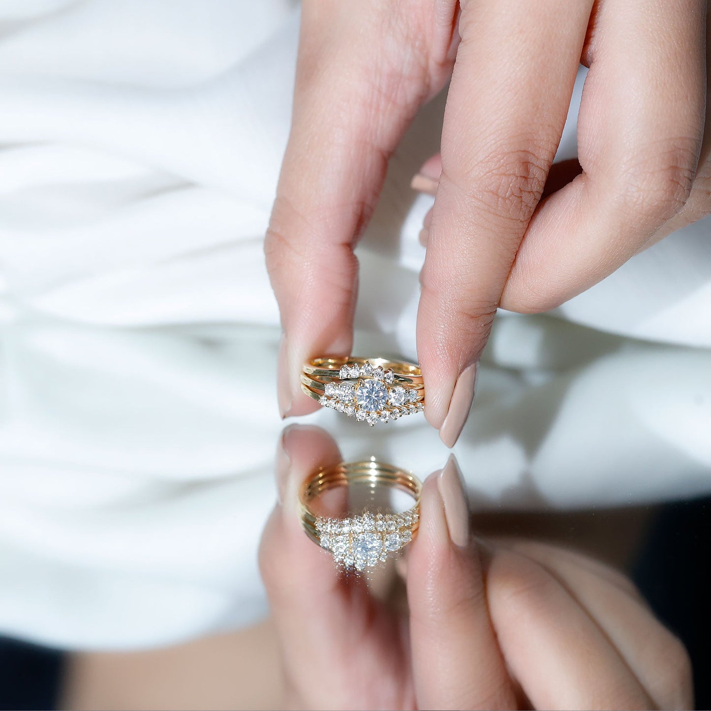 Lab Grown Diamond Trio Wedding Ring Set For Bride