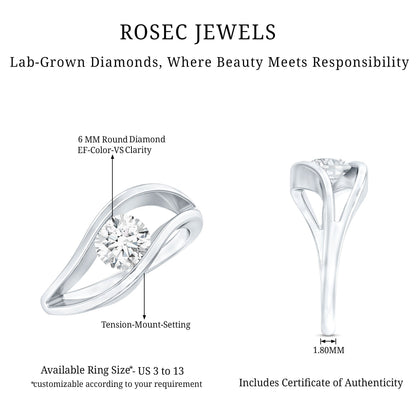 Certified 0.98 Carat Lab Created Diamond Round Engagement Ring in Tension Setting