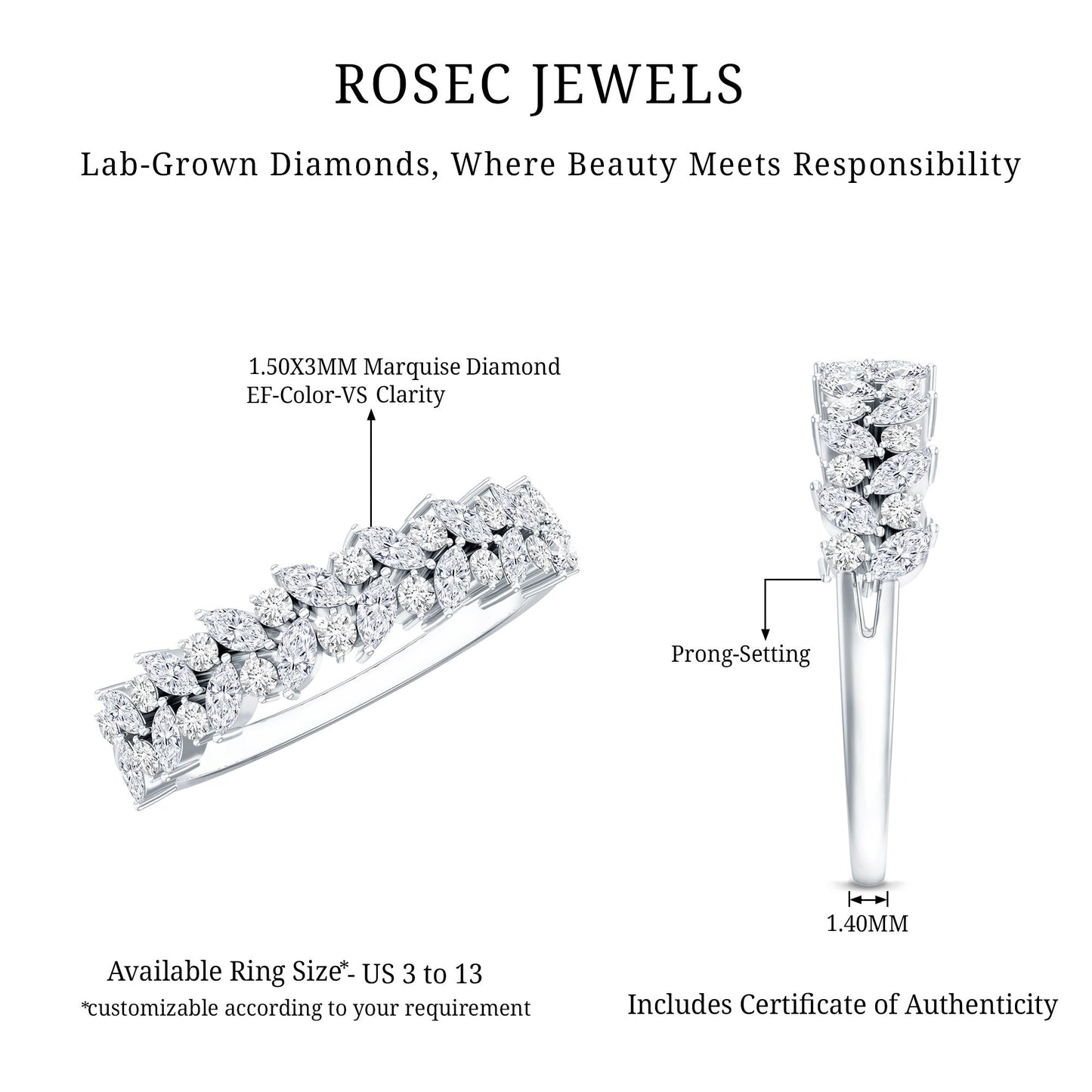 Certified Lab Grown Diamond Marquise Wedding Band