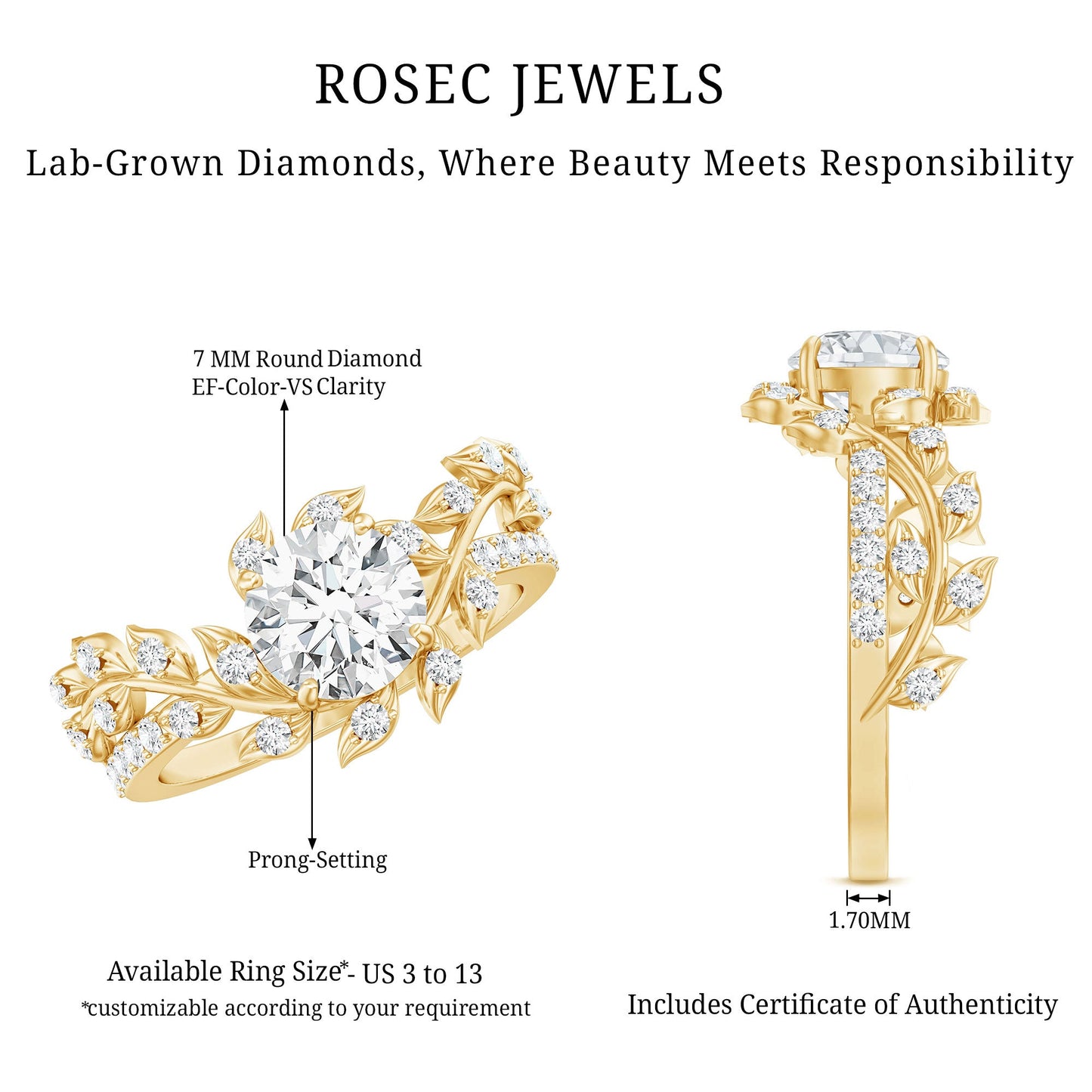 Round Cut 1.2 Carat Lab Grown Diamond Flower Engagement Ring