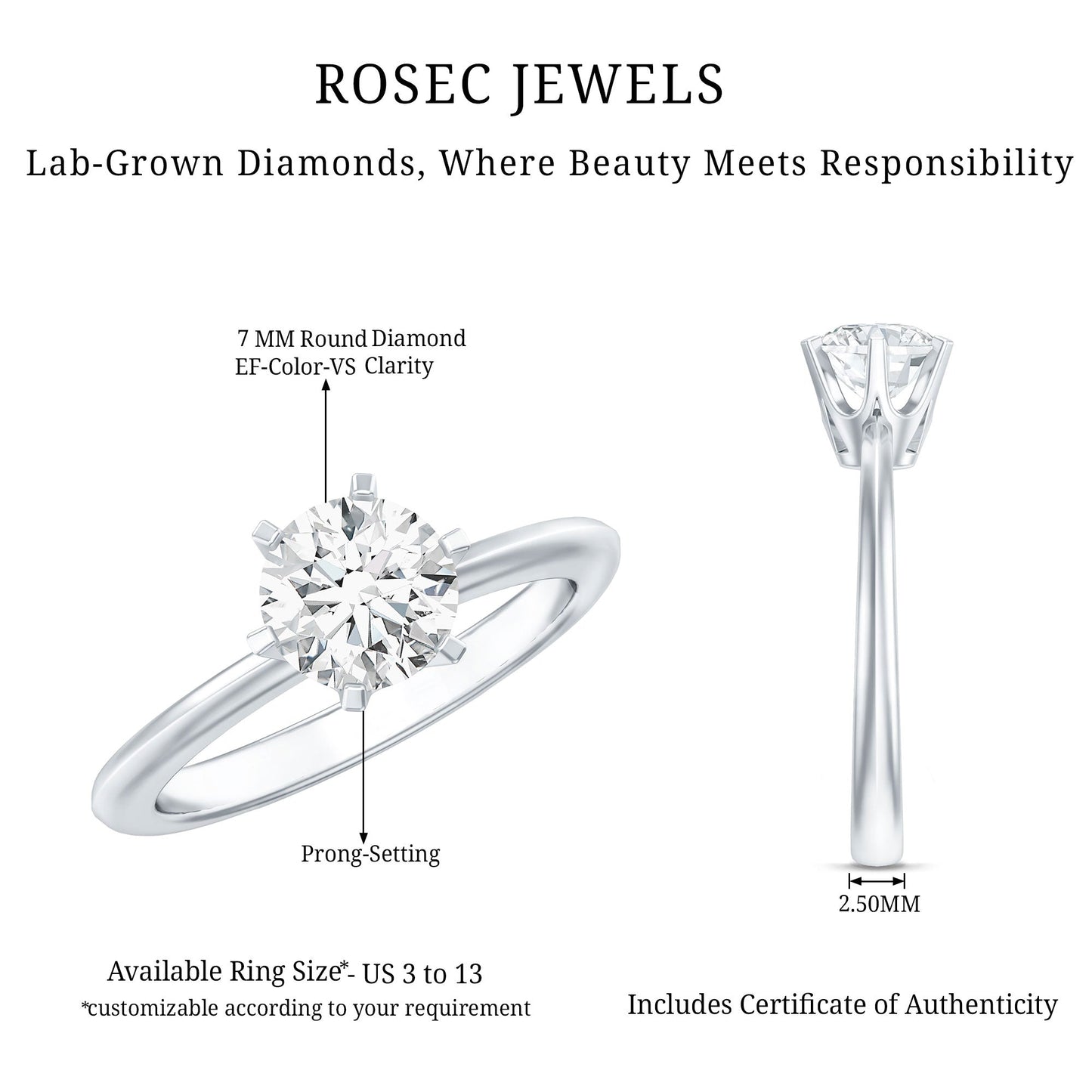 Brilliant Cut 1.2 Carat Lab Grown Diamond Solitaire Engagement Ring With 6 Prongs