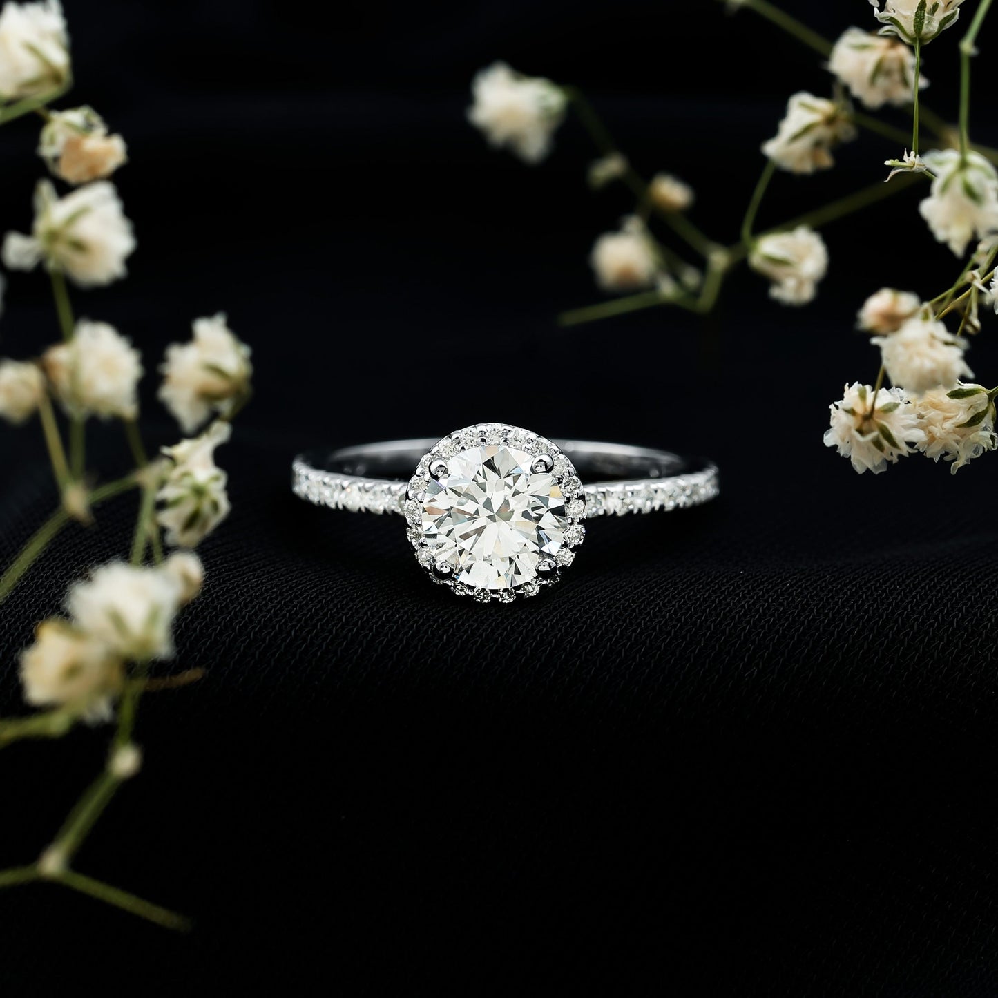 Certified Brilliant Cut Diamond Halo Engagement Ring With Side Stones
