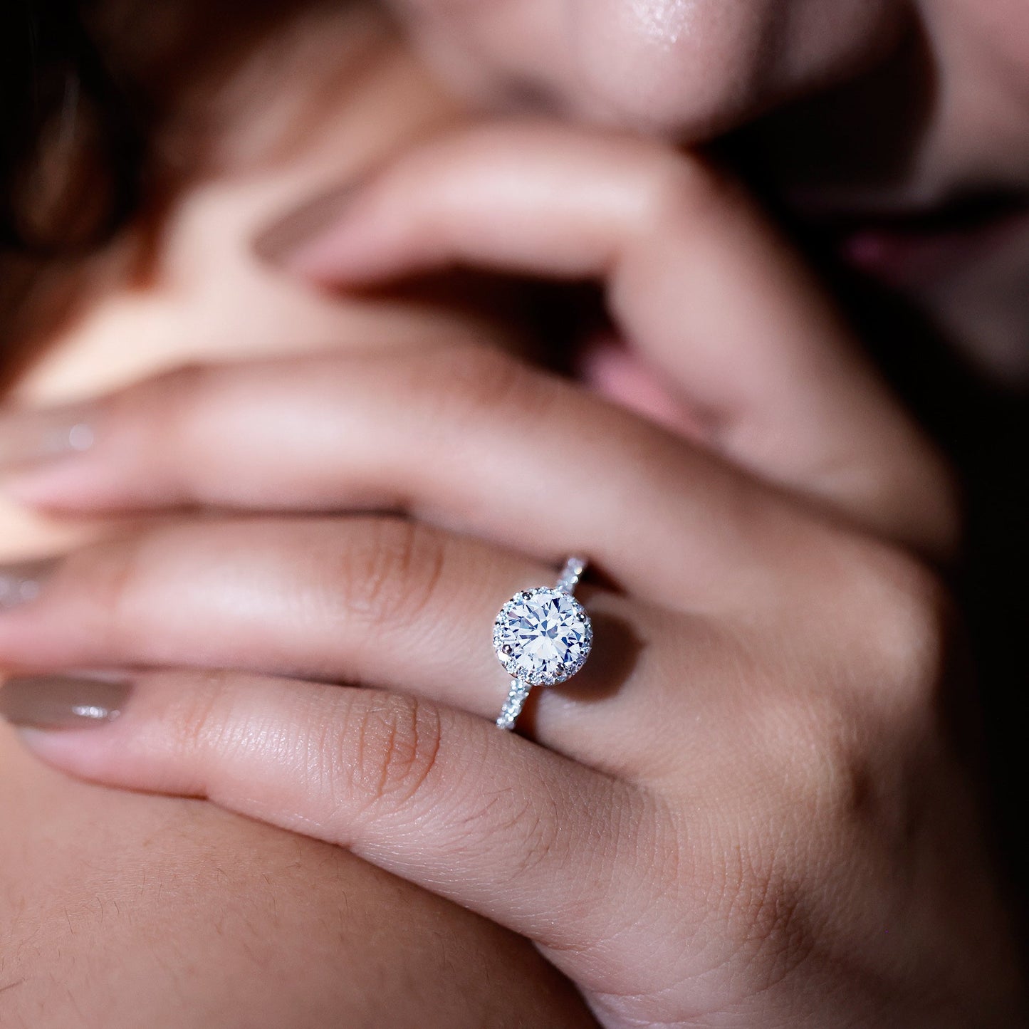 Certified Brilliant Cut Diamond Halo Engagement Ring With Side Stones