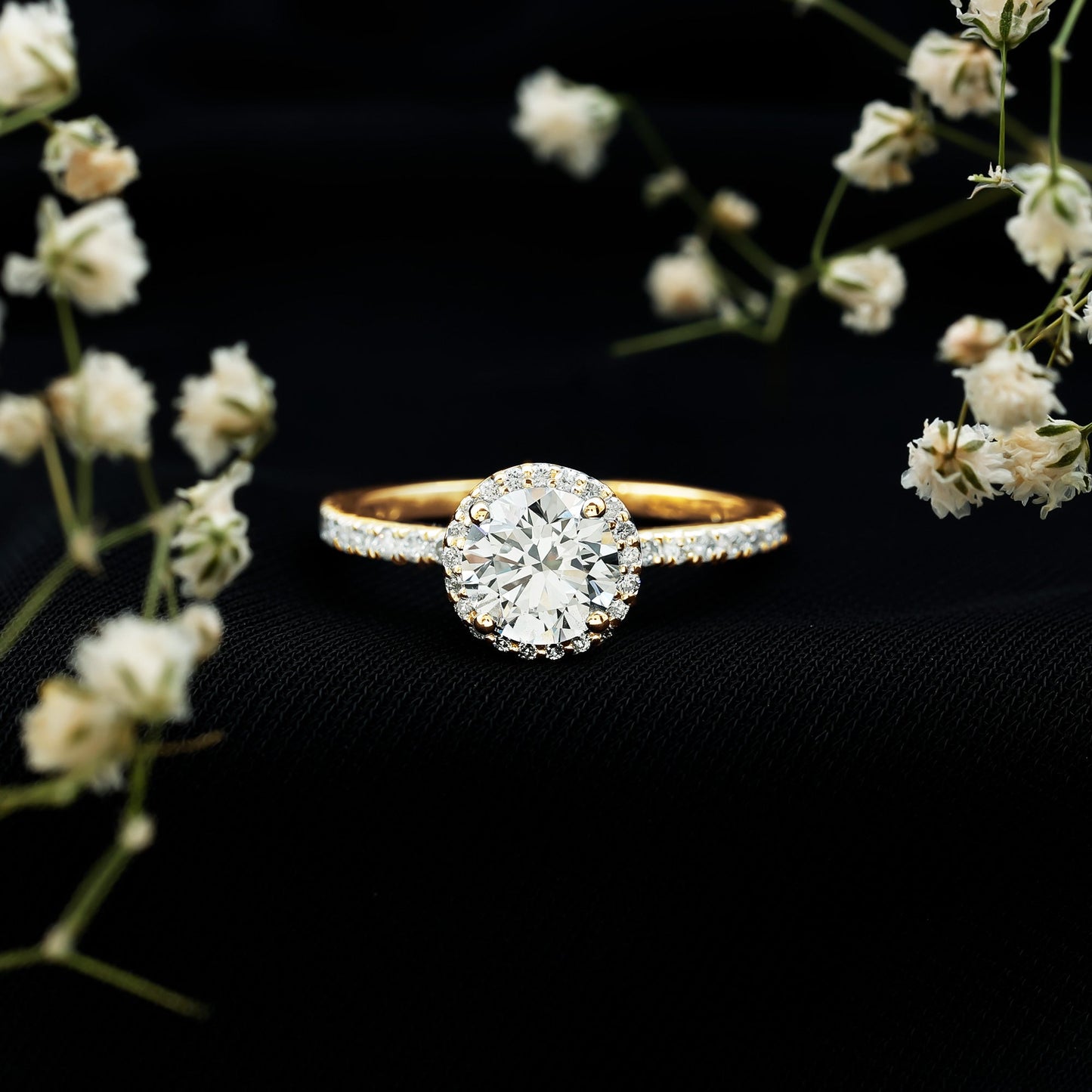 Certified Brilliant Cut Diamond Halo Engagement Ring With Side Stones