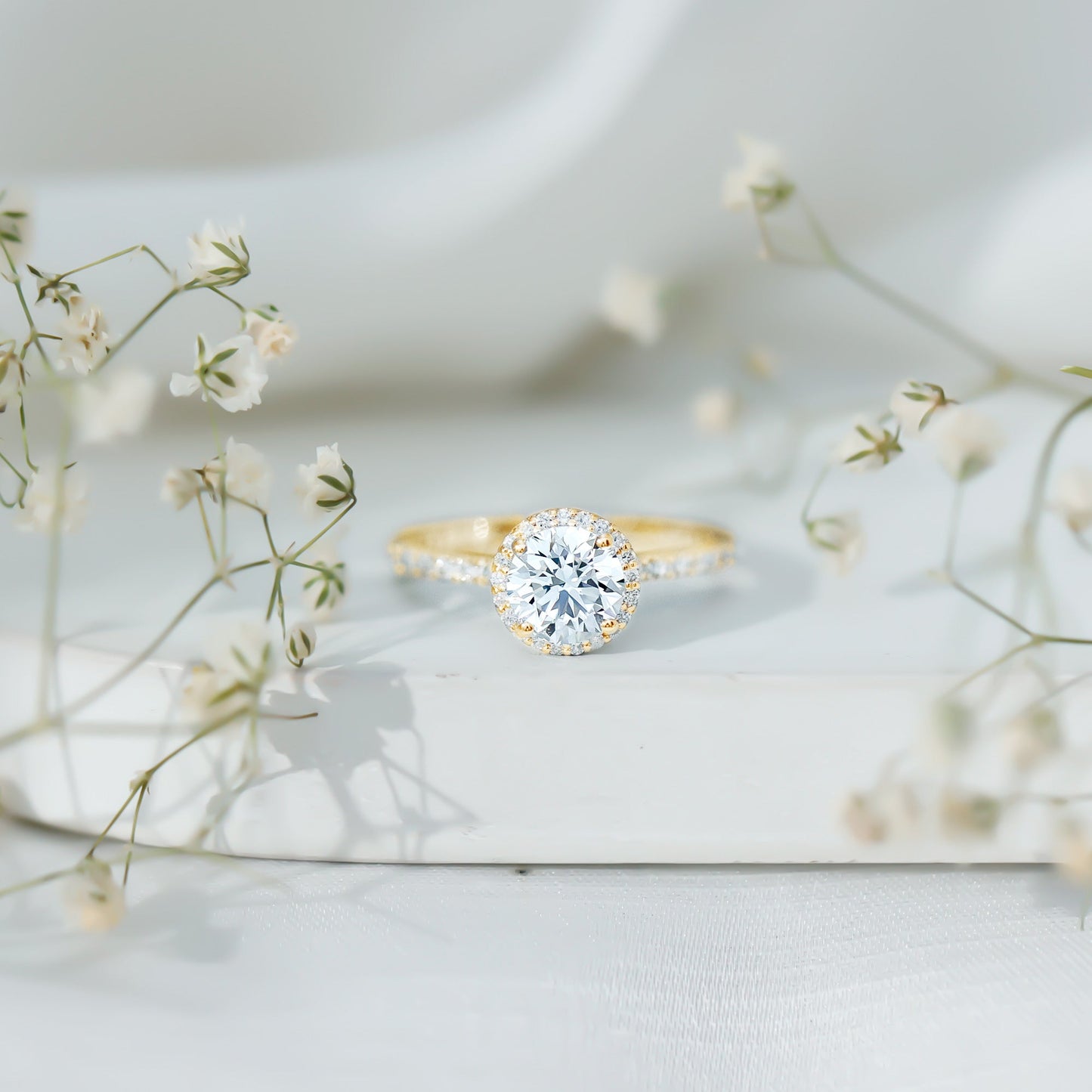 Certified Brilliant Cut Diamond Halo Engagement Ring With Side Stones