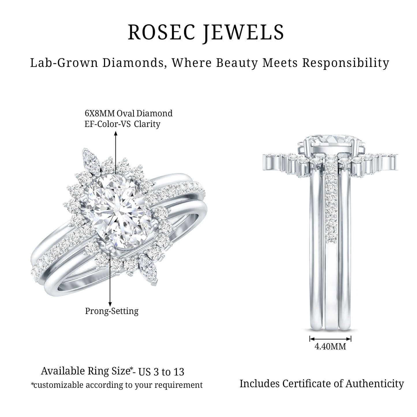 Certified 1.2 Carat Lab Grown Diamond Vintage Engagement Ring Set With 3 Pieces
