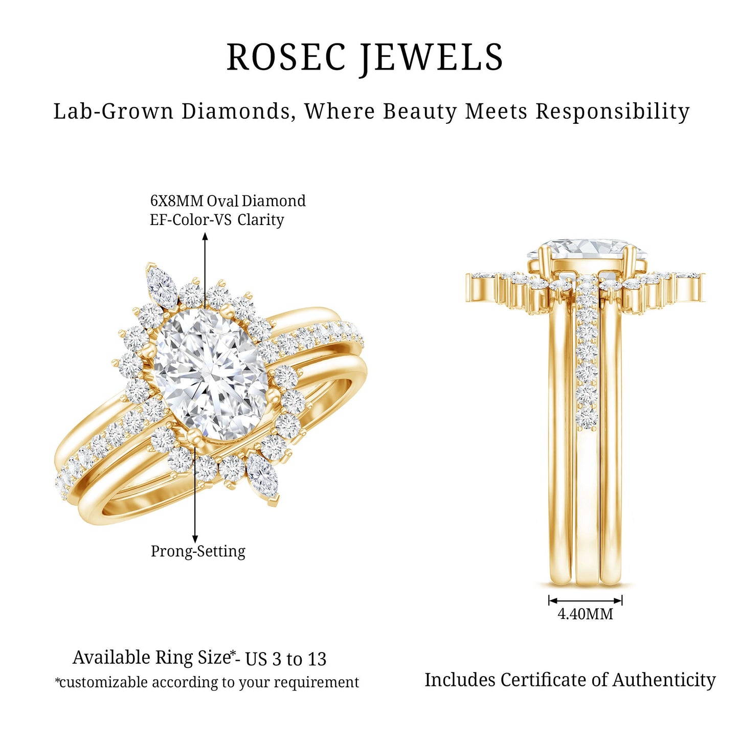 Certified 1.2 Carat Lab Grown Diamond Vintage Engagement Ring Set With 3 Pieces