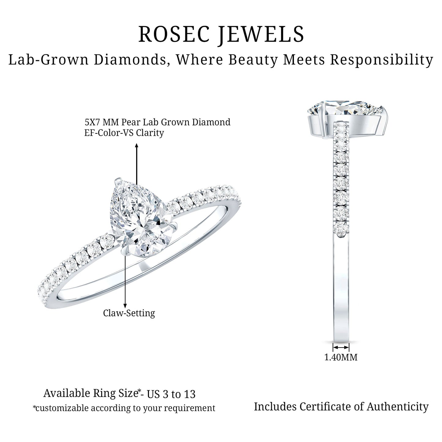 0.6 Carat Pear Cut Man Made Diamond Engagement Ring