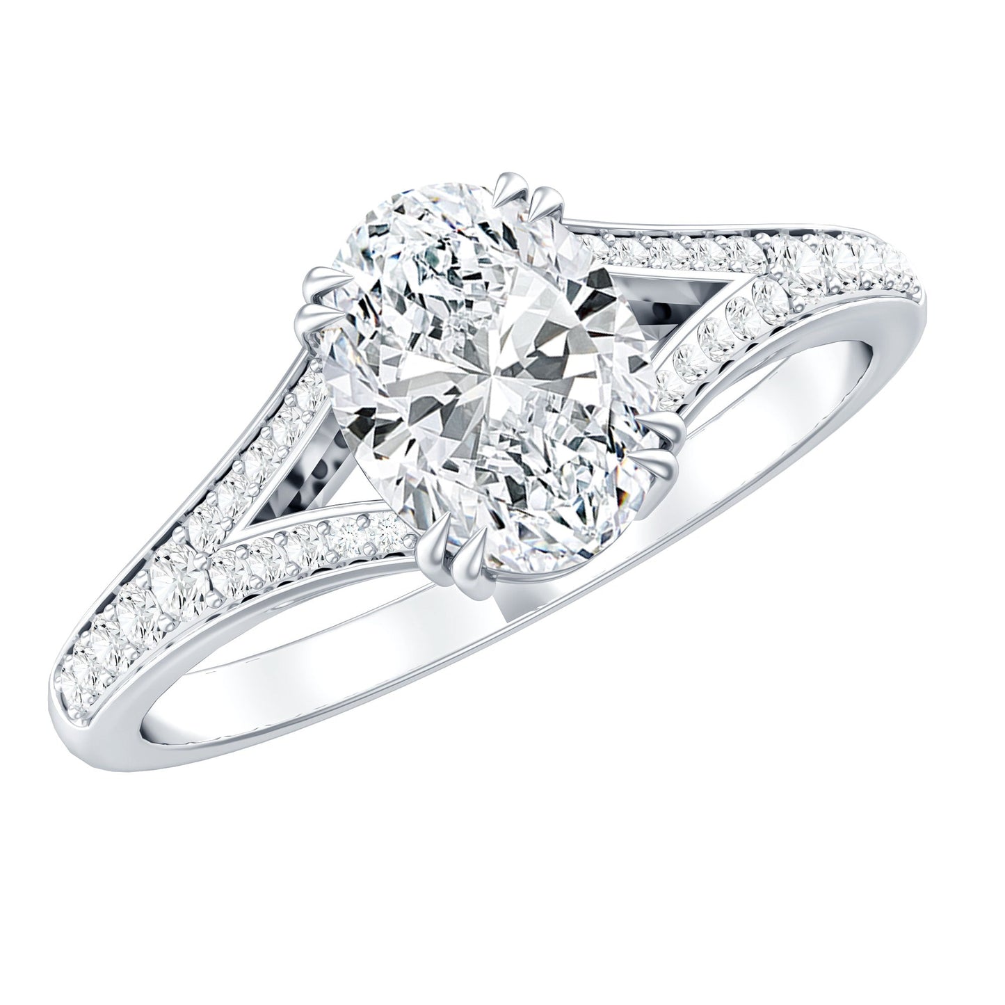 Oval Brilliant Cut Lab Diamond Engagement Ring with Split Shank