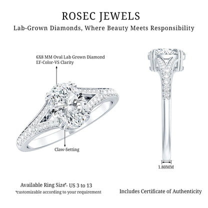Oval Brilliant Cut Lab Diamond Engagement Ring with Split Shank