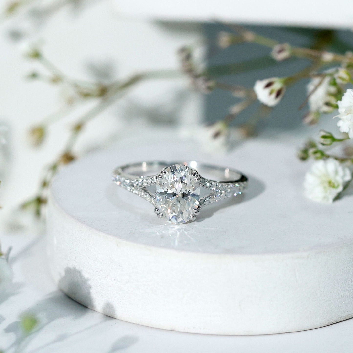 Oval Brilliant Cut Lab Diamond Engagement Ring with Split Shank