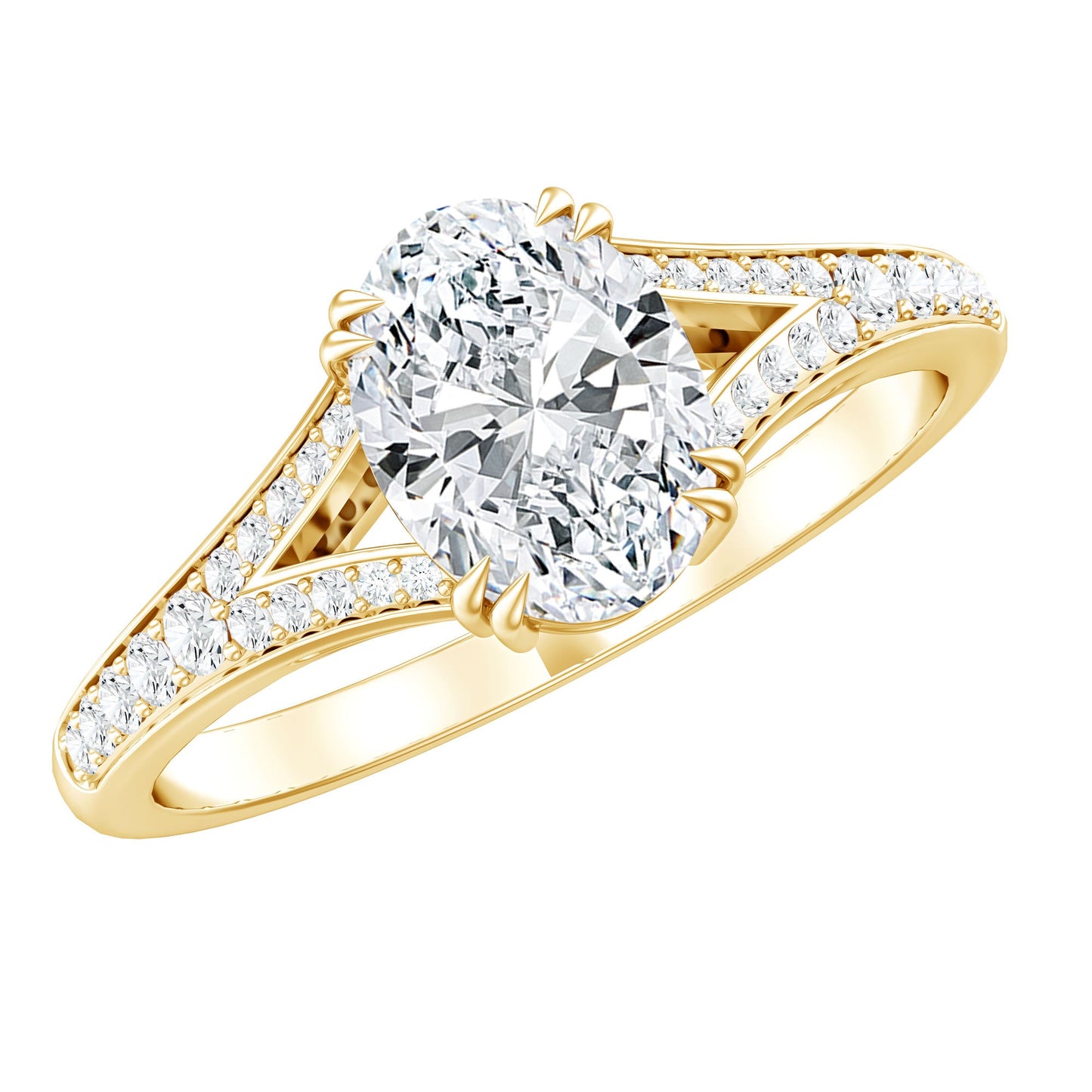 Oval Brilliant Cut Lab Diamond Engagement Ring with Split Shank