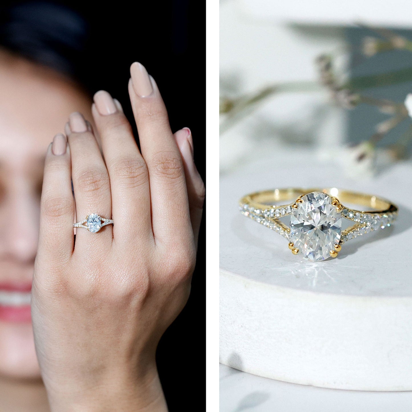 Oval Brilliant Cut Lab Diamond Engagement Ring with Split Shank