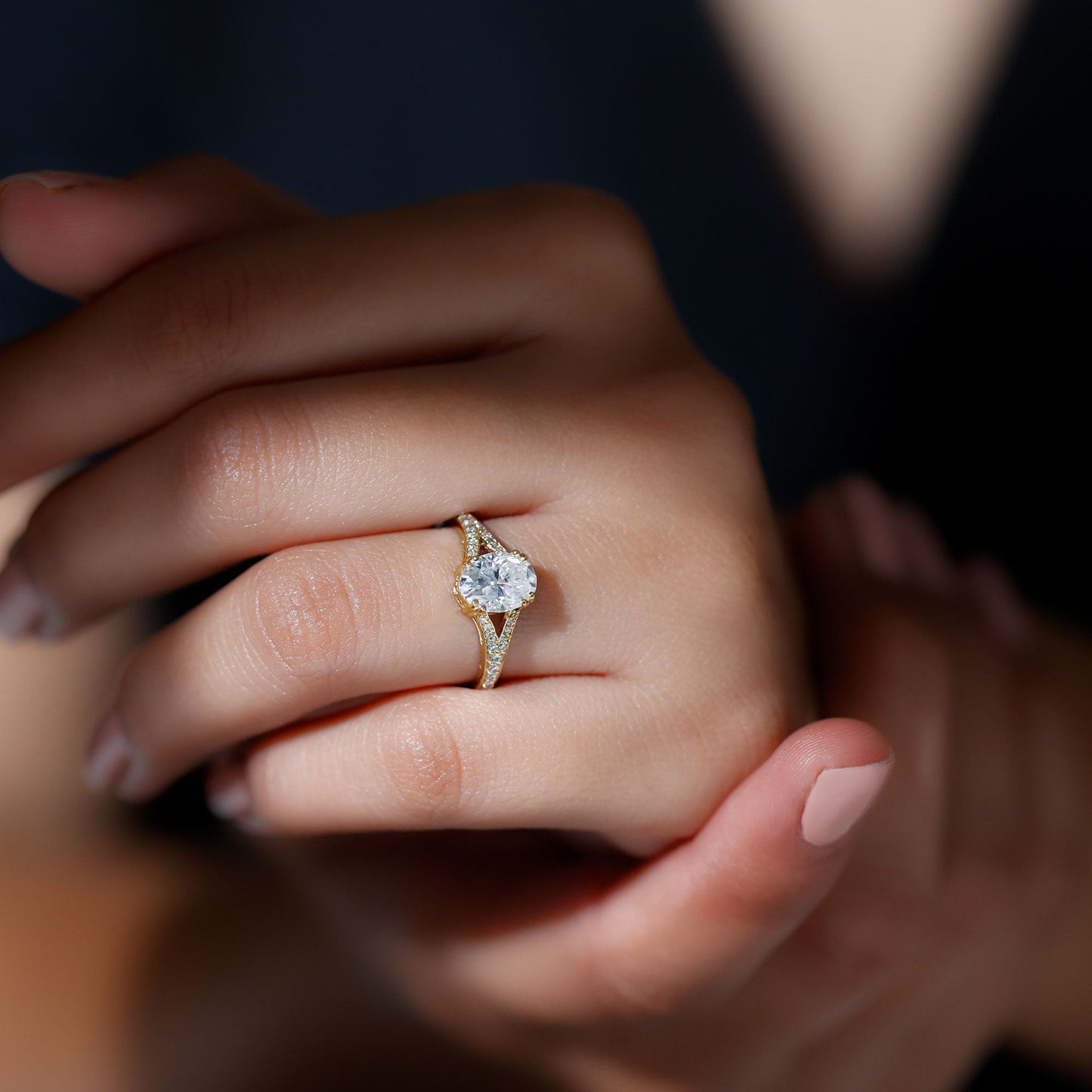 Oval Brilliant Cut Lab Diamond Engagement Ring with Split Shank