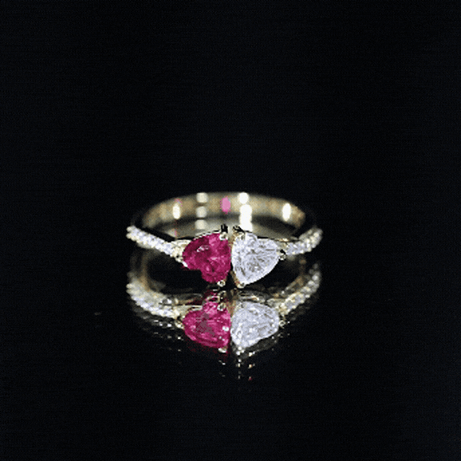 Lab Grown Ruby 2 Heart Promise Ring in Silver