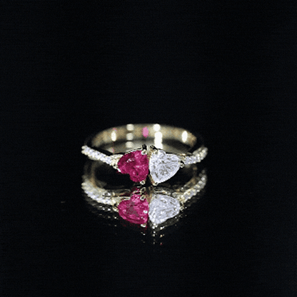 Lab Grown Ruby 2 Heart Promise Ring in Silver