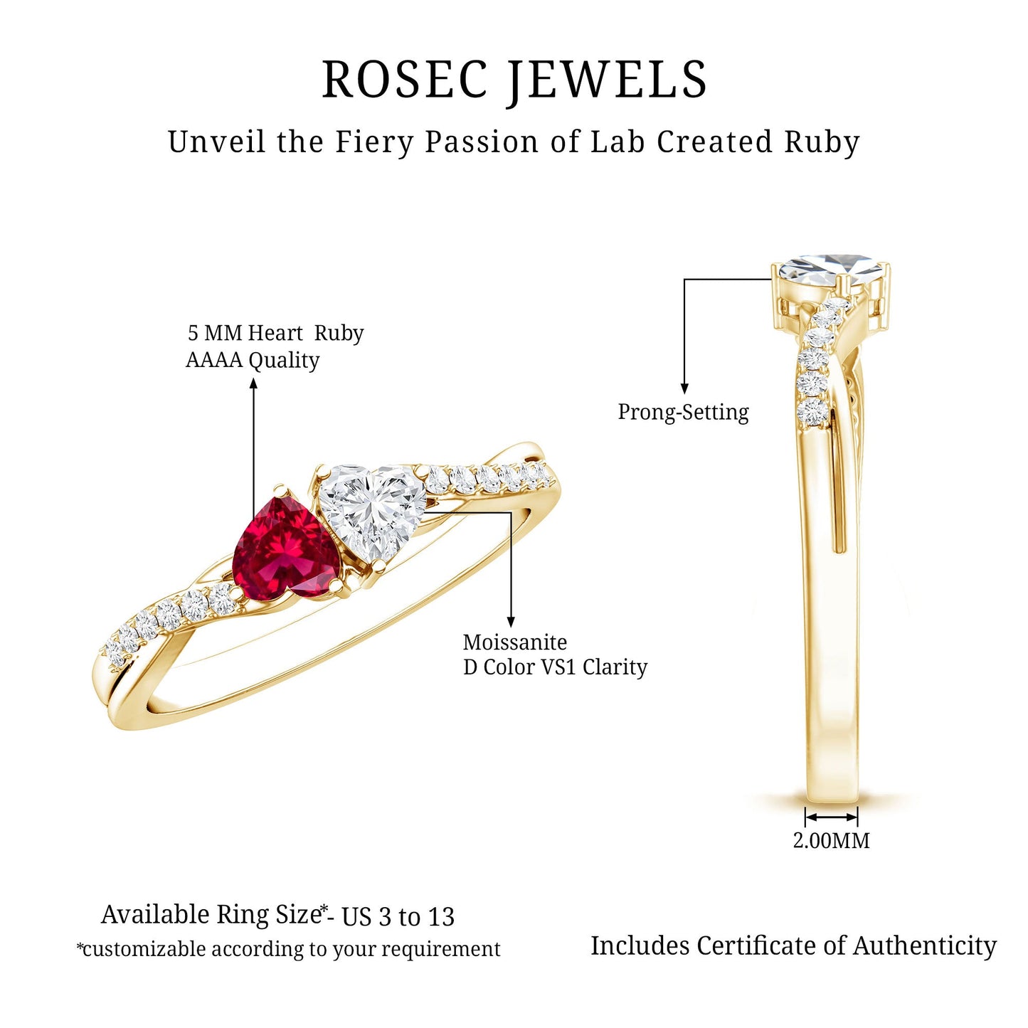 Lab Grown Ruby 2 Heart Promise Ring in Silver