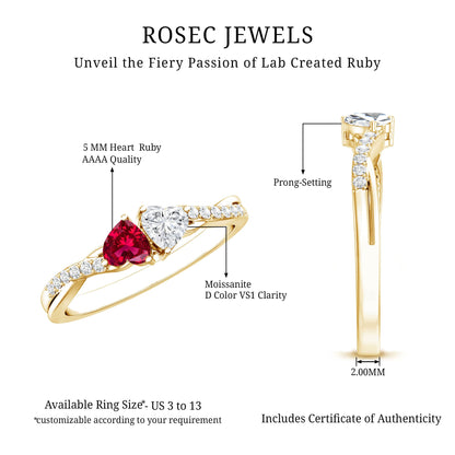 Lab Grown Ruby 2 Heart Promise Ring in Silver