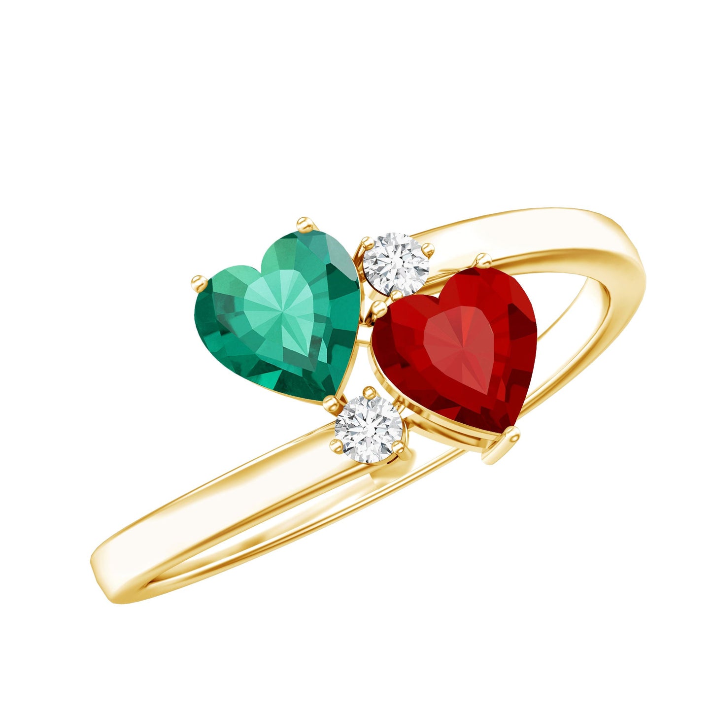 Certified Lab Grown Ruby and Emerald 2 Stone Heart Promise Ring in Silver