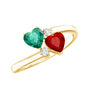 Certified Lab Grown Ruby and Emerald 2 Stone Heart Promise Ring in Silver