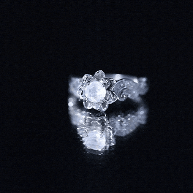 Genuine Moonstone and Diamond Blooming Engagement Ring in Silver