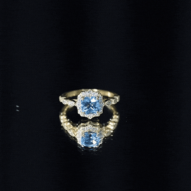 Vintage Looking Swiss Blue Topaz Diamond Engagement Ring in Silver