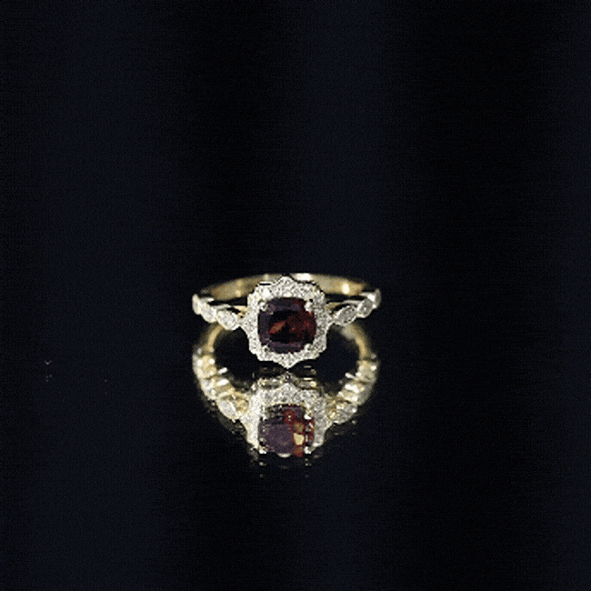 Garnet Vintage Engagement Ring with Lab Diamond Halo