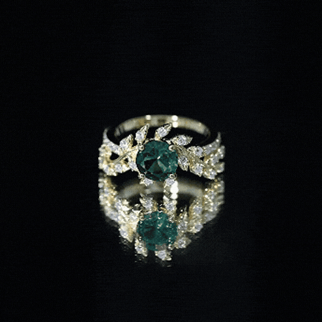 Lab Created Emerald and Diamond Vine Engagement Ring in Silver