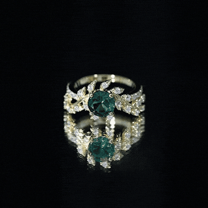 Lab Created Emerald and Diamond Vine Engagement Ring in Silver